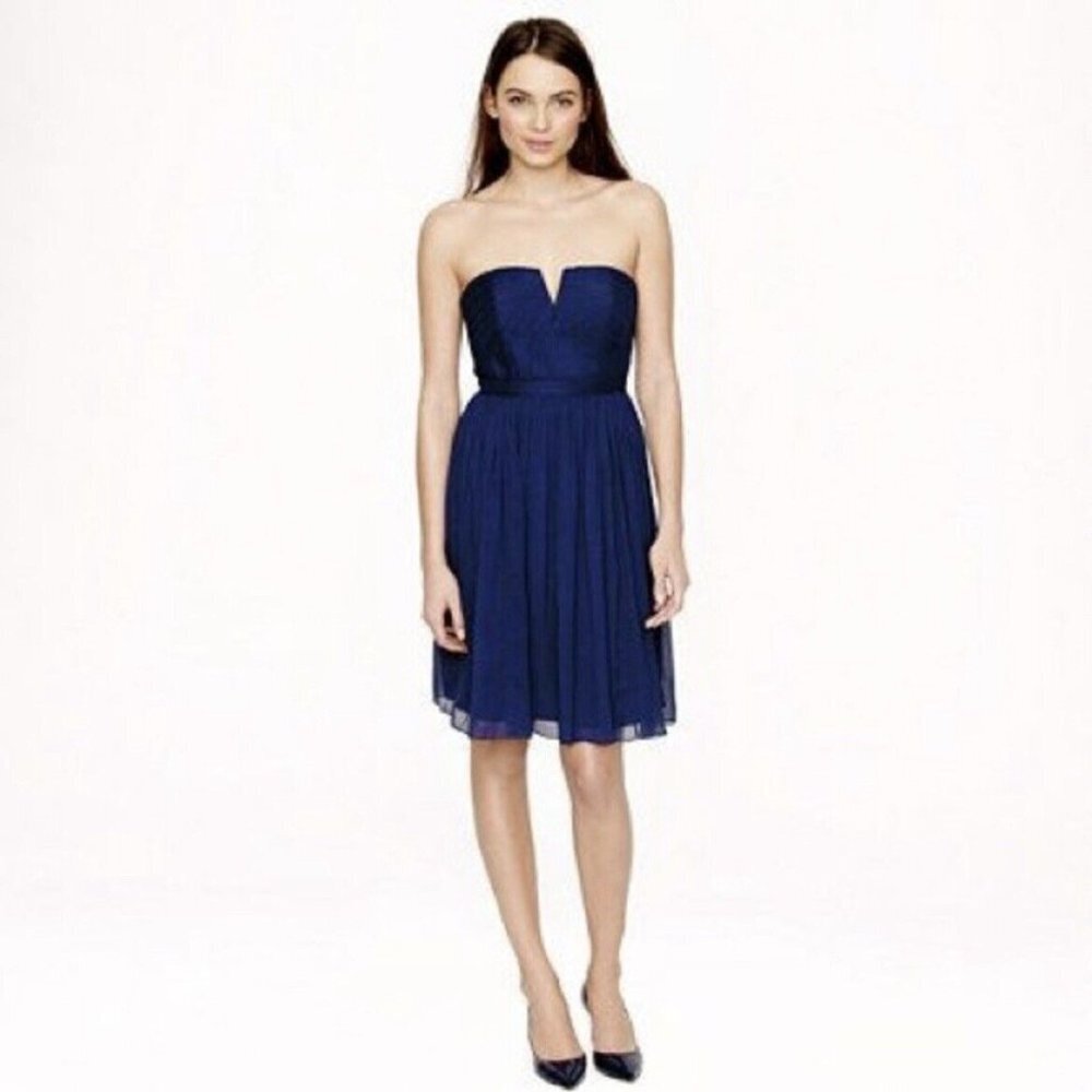 J. Crew Nadia Silk Chiffon Bridesmaid Cocktail Dress Dark Cove Midnight Blue